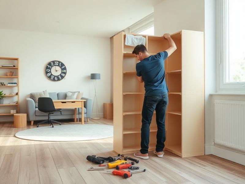 Media console and shelving assembled below a wall-mounted display
